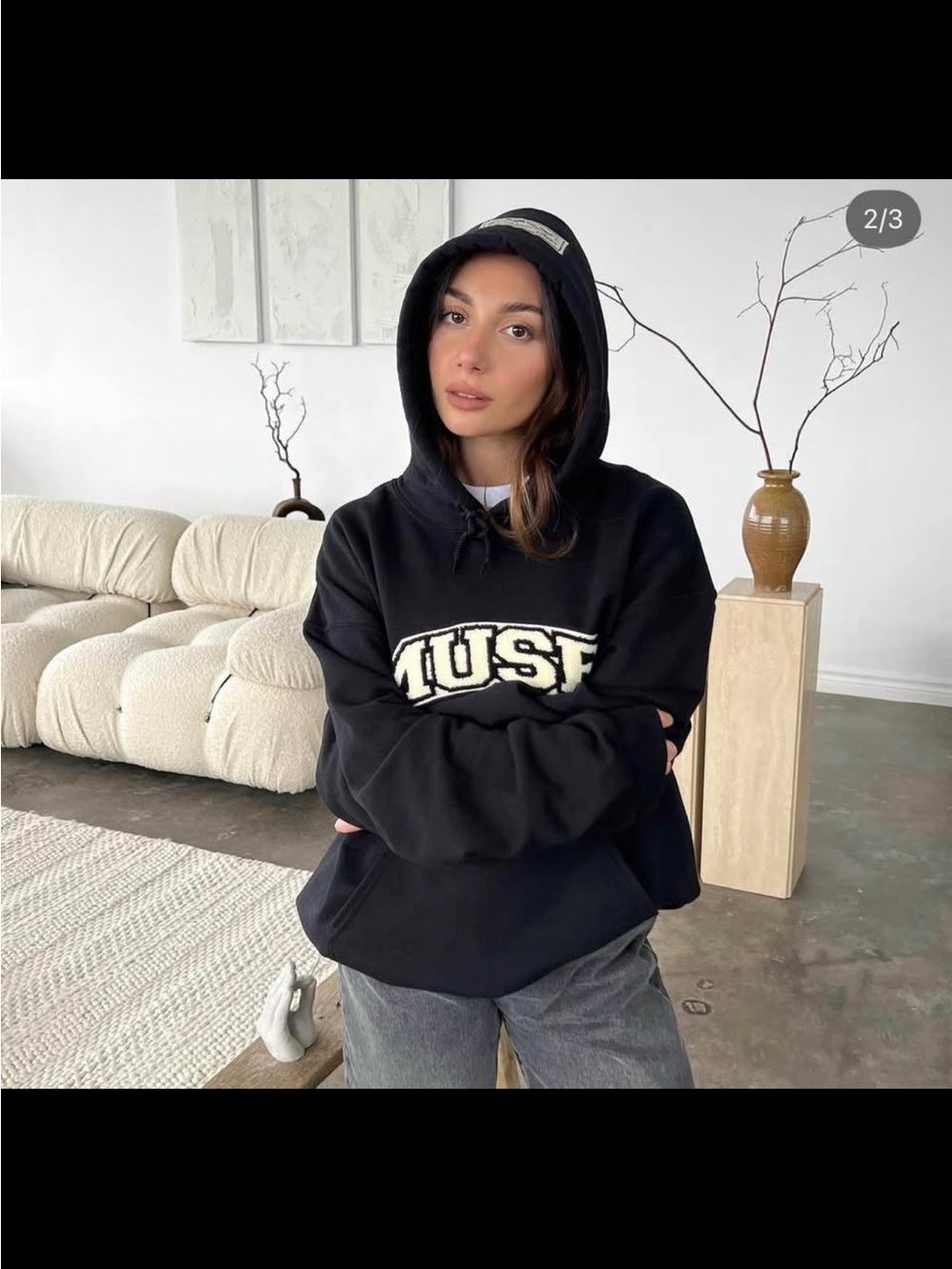 Muse Black Hoodie with Cream Logo Patch